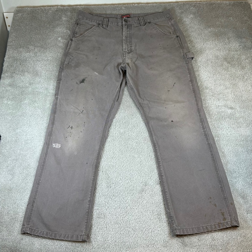 Craftsman Carpenter Pant Mens 38x32 Gray Distressed Canvas Work Utility Workwear